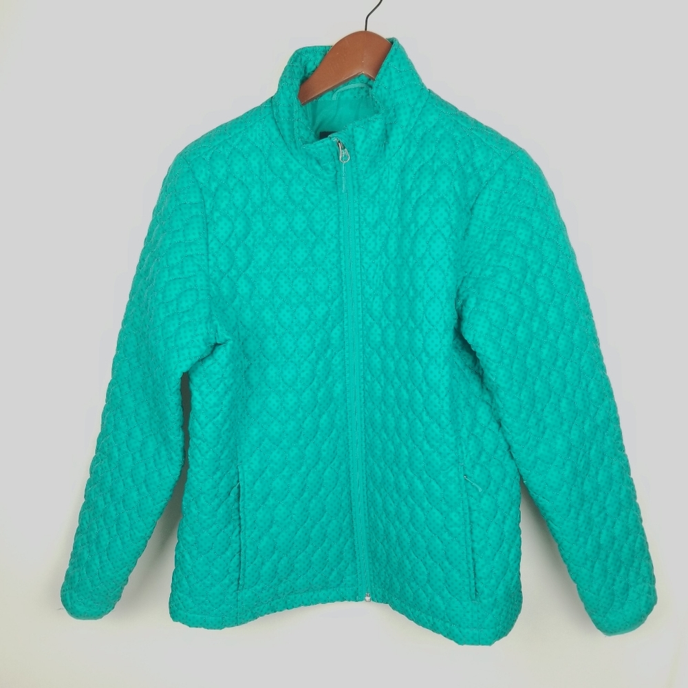 Lands' End Teal Polka Dot Quilted Jacket Med Gem